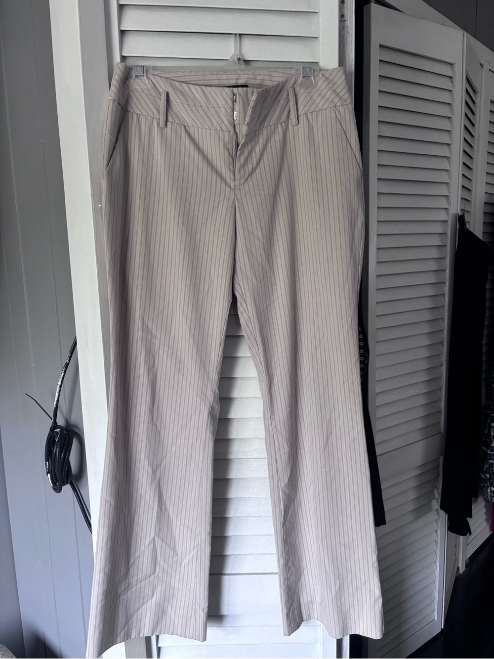 Beige and Light Gray Striped Pants